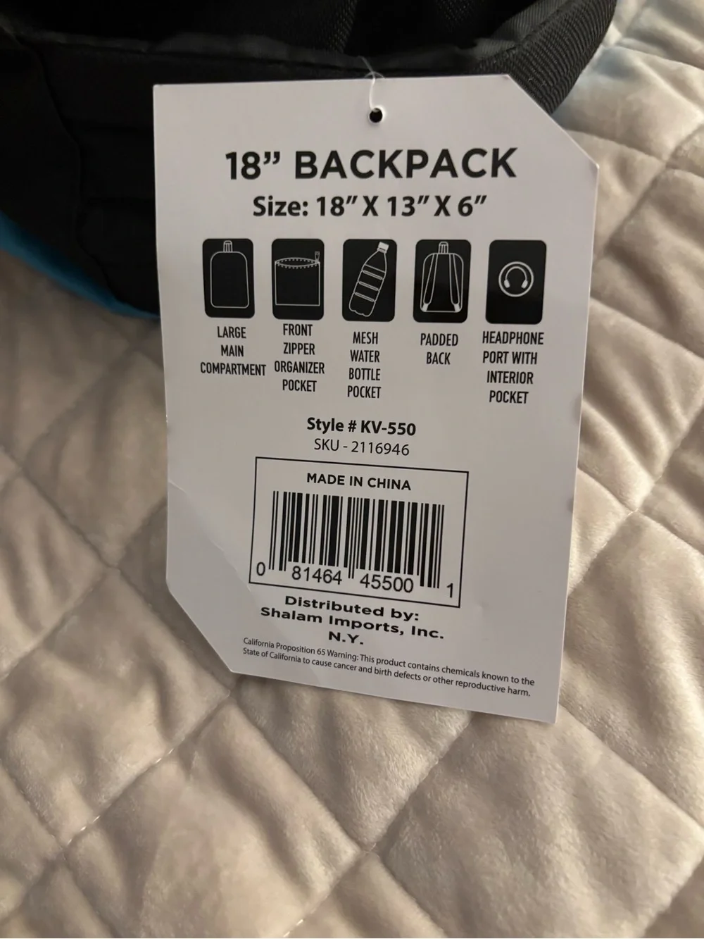 Men's (Unisex) Black & Blue Everyday Backpack - Unbranded 18x13x6